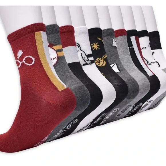 10 pack Warner Bros. Harry Potter Red and Gray Socks - Picture 2 of 5